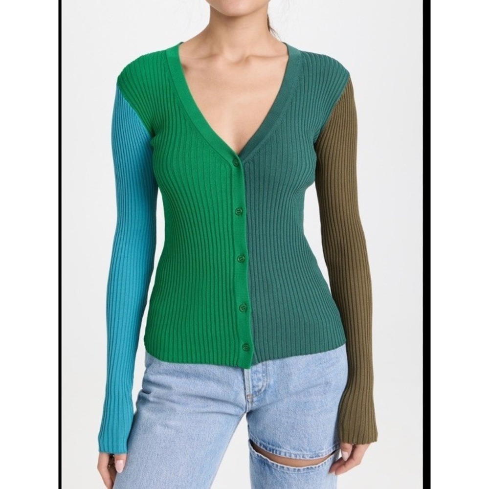 Staud Cargo Fern Sweater Ribbed Bodycon Fitted Quiet Luxury Academia Preppy S